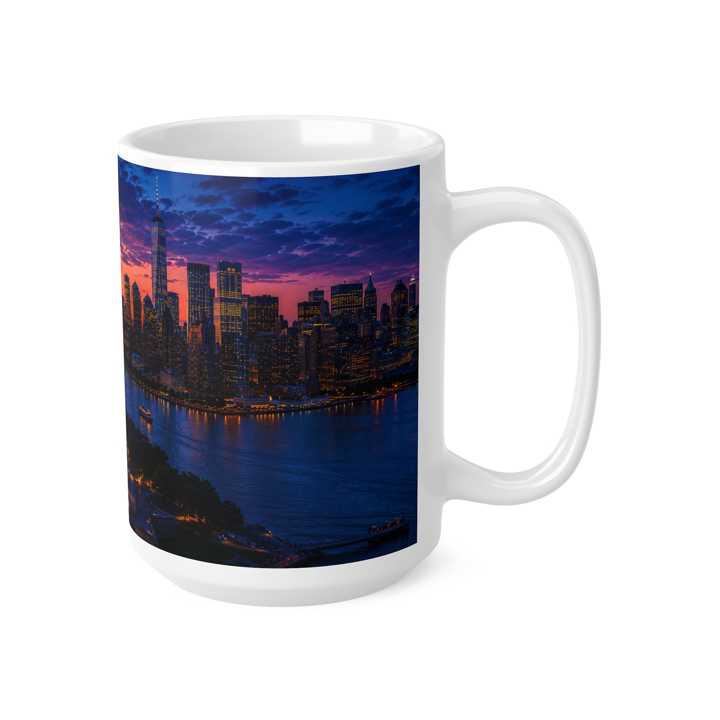 New York Sunset Ceramic Mug — Statue of Liberty Skyline 11oz & 15oz