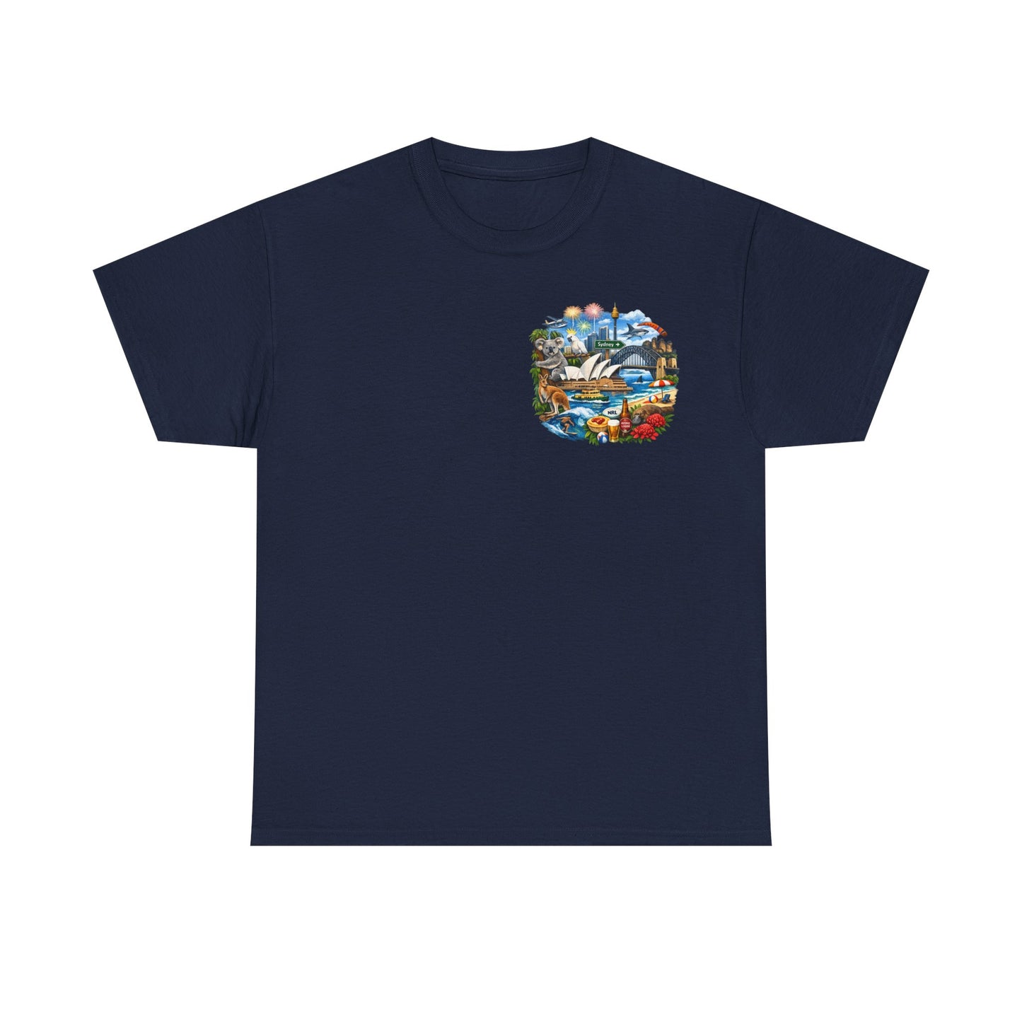 T-Shirt — Sydney Landmark Collage Tee (Opera House, Harbour Bridge, Koala & Beach Scene)