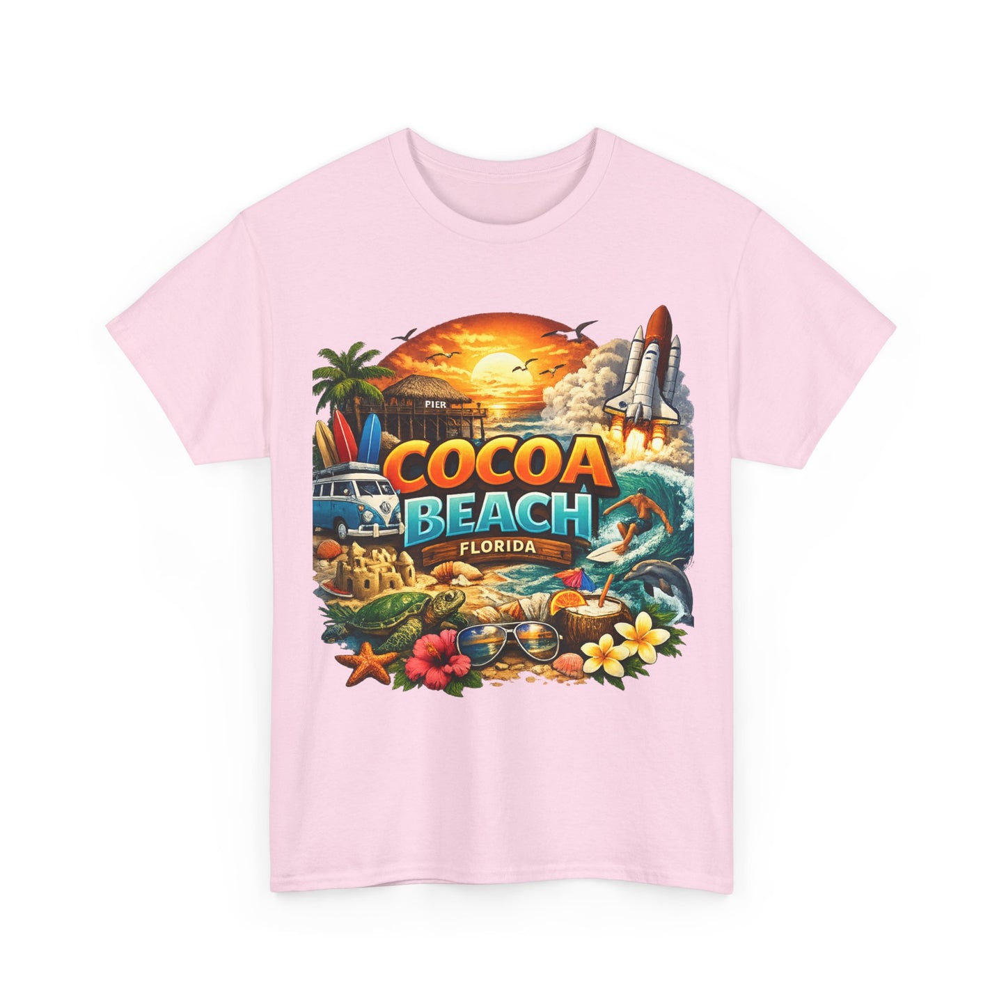 Cocoa Beach Florida Sunset Surf T-Shirt — Retro Beach Vacation Graphic Tee