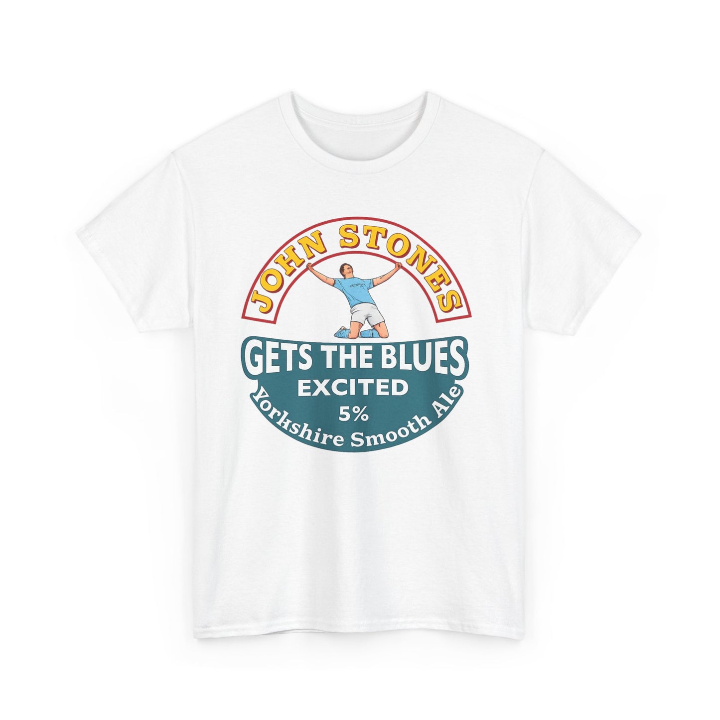 John Stones T-Shirt — "Gets The Blues Excited" Retro Ale Parody Tee