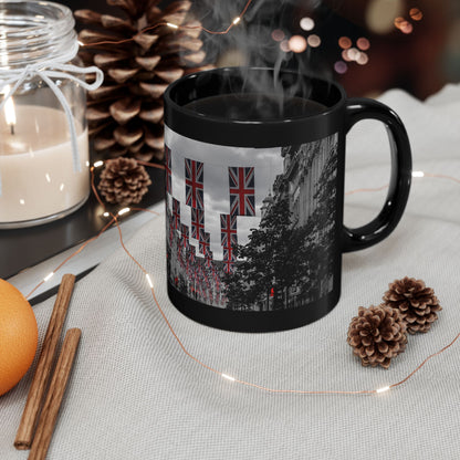 London Street Union Jack Street Scene Black Mug (11oz, 15oz) — London Flags Coffee Cup