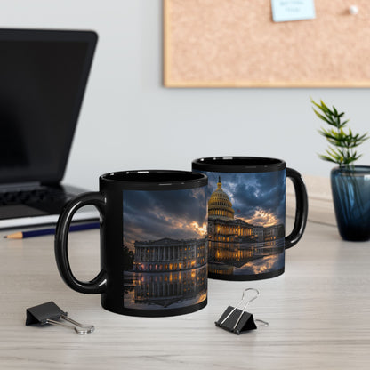 US Capitol Reflection Black Mug — Washington D.C. Skyline Coffee Cup (11oz, 15oz)