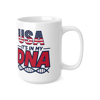 USA It's in My DNA Ceramic Coffee Mug — Patriotic 11oz/15oz Tea Cup