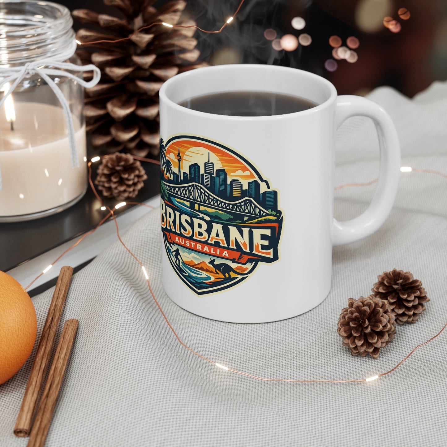 Brisbane Skyline Ceramic Mug — Australia City Souvenir Coffee Cup (11oz & 15oz)