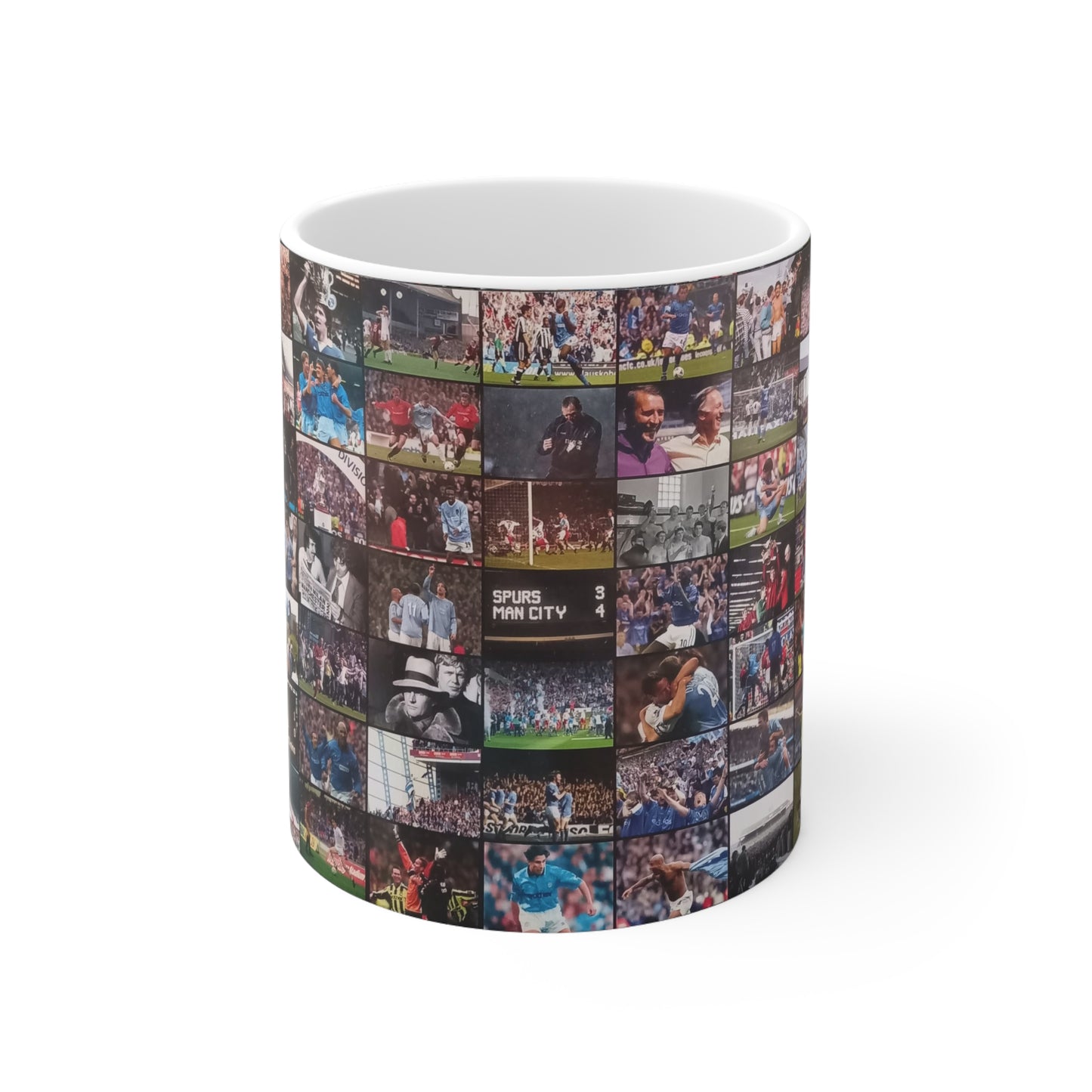 Manchester City Retro Images Collage Mug — Photo Montage Ceramic Coffee Cup (11oz, 15oz)