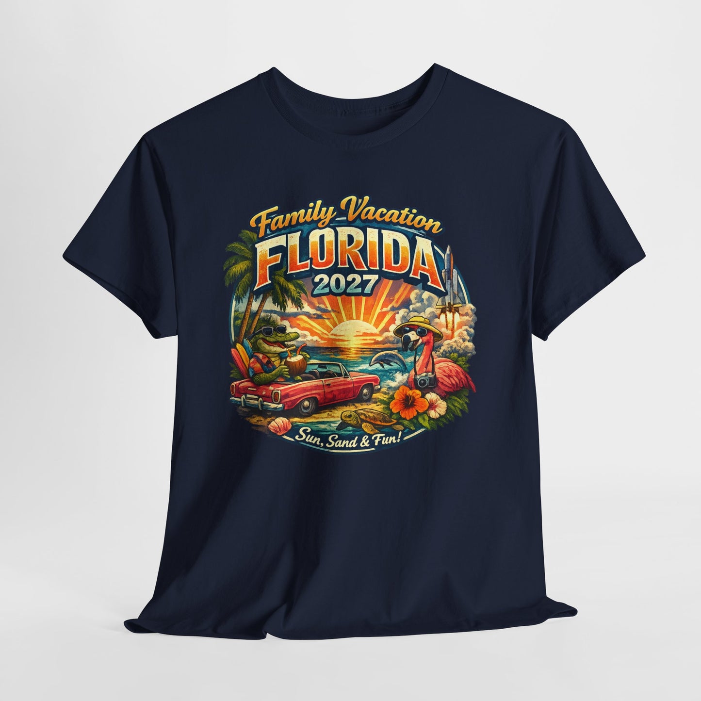 Florida Family Vacation 2027 T-Shirt — Retro Sunset Beach Design