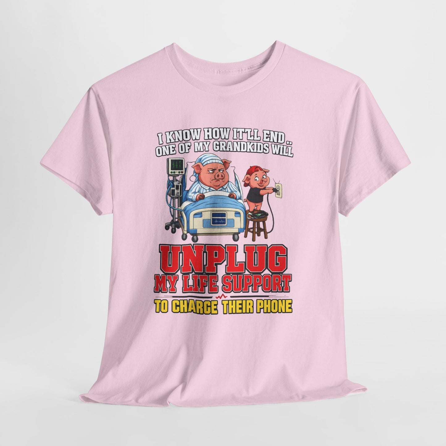Funny Grandpa T-Shirt - "Unplug My Life Support to Charge Their Phone" Grandpa Humor Tee
