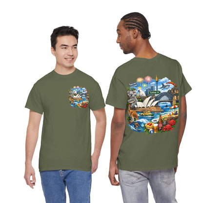 T-Shirt — Sydney Landmark Collage Tee (Opera House, Harbour Bridge, Koala & Beach Scene)