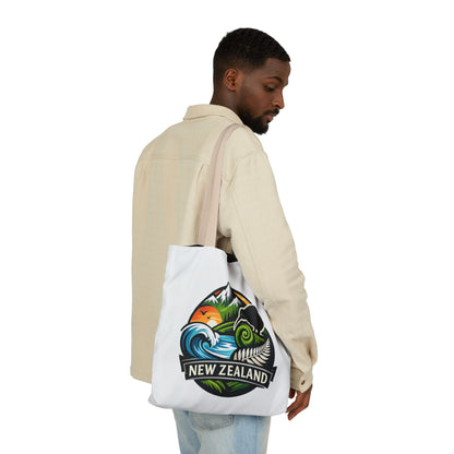 New Zealand Scenic Tote Bag — Kiwi, Mountains & Waves Canvas Tote
