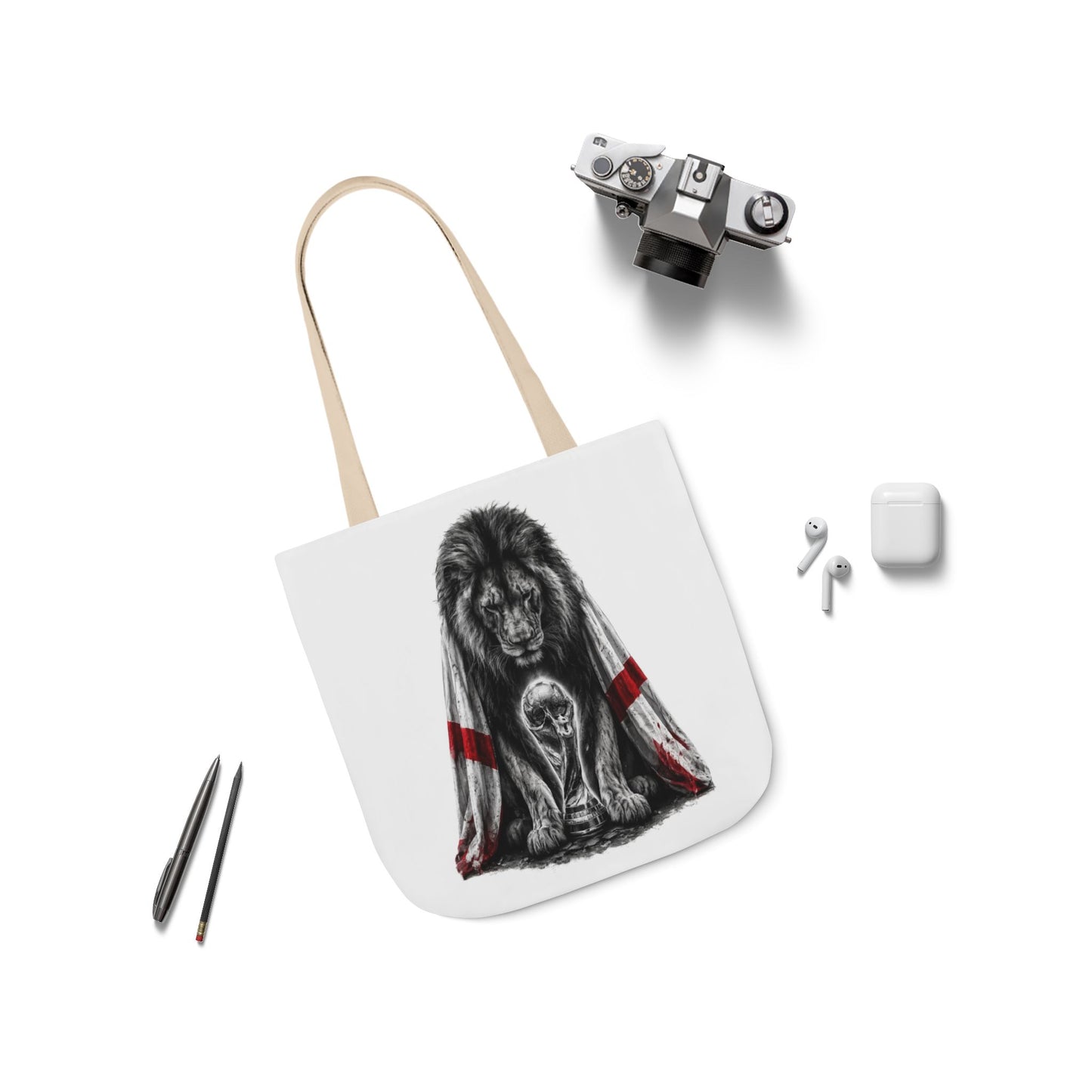 England Lion Guardian Canvas Tote — Protective Lion & Cub Illustration Tote Bag