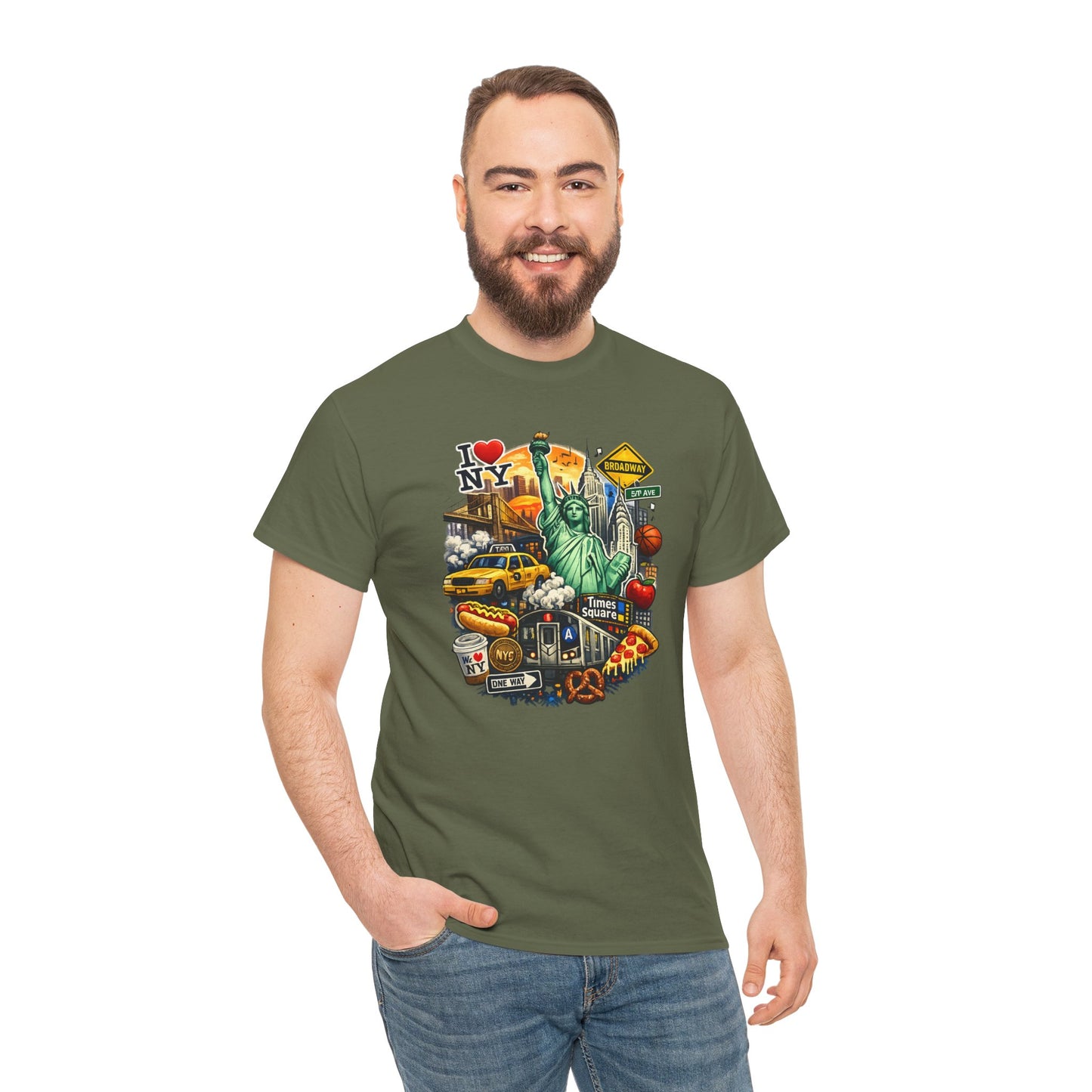 New York City Icons T-Shirt — Statue of Liberty, Taxi & I  NY Collage Tee
