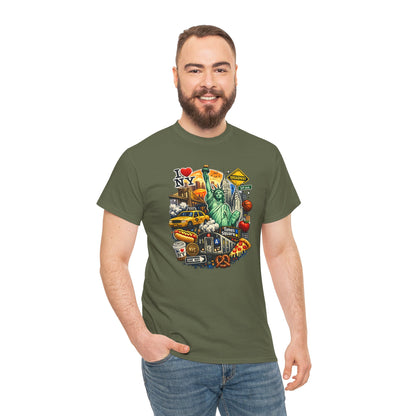 New York City Icons T-Shirt — Statue of Liberty, Taxi & I  NY Collage Tee