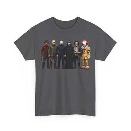 Horror Icons Lineup T‑Shirt – Freddy, Jason, Michael, Ghostface & Pennywise Tee