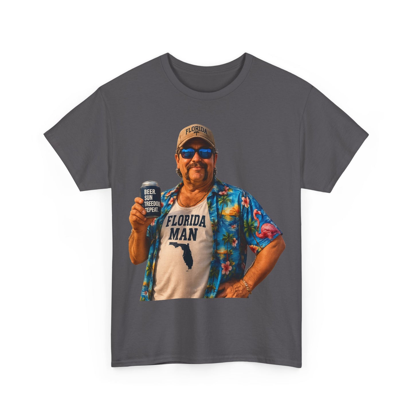 Florida Man Graphic Tee — Funny Vacation Shirt with Hawaiian Shirt Design