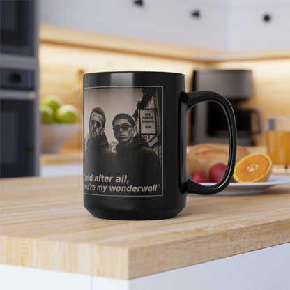 Kane and Bellingham Lyric Photo Black Mug — “and after all, you’re my wonderwall” Band Tribute Coffee Cup
