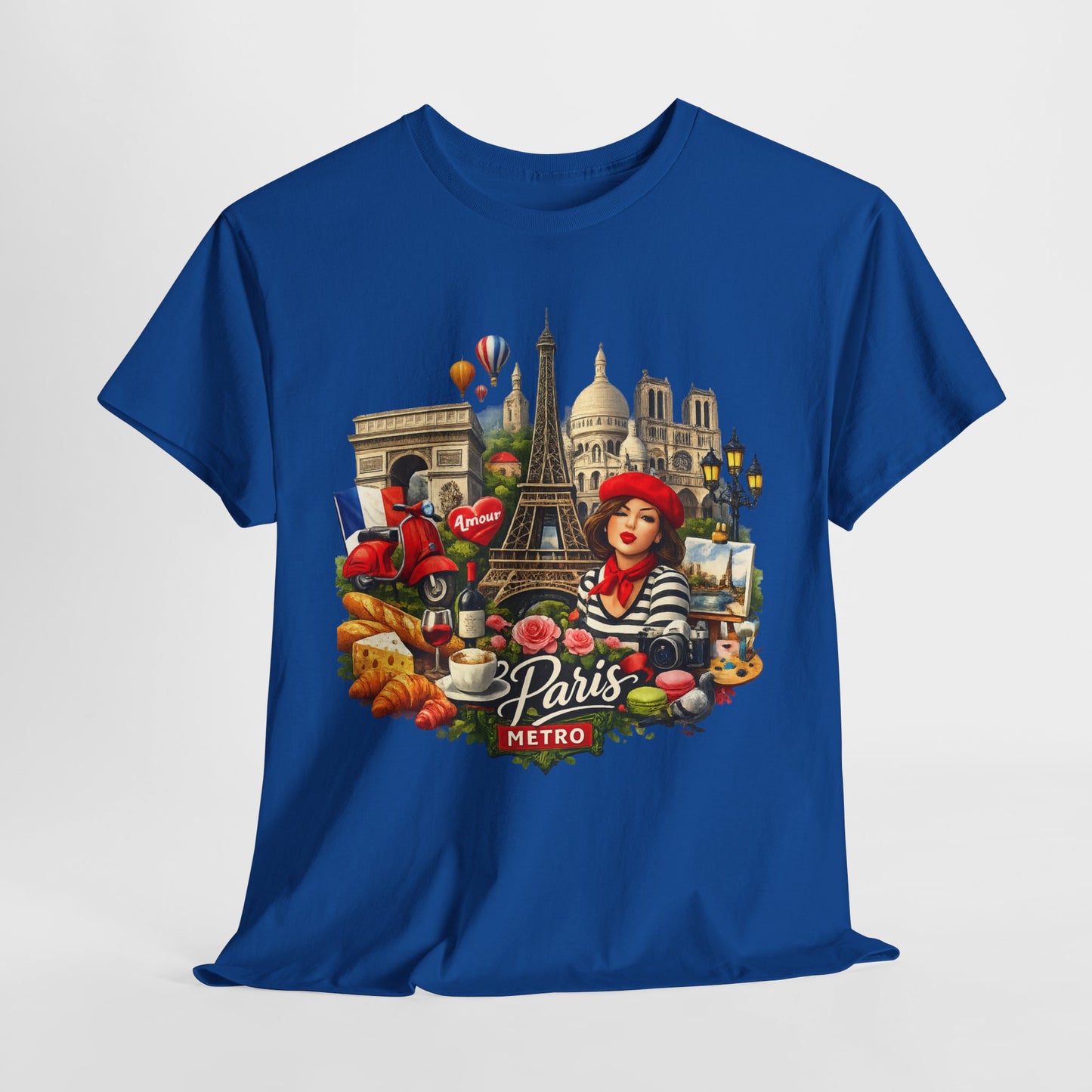 Paris Montage Tee — Eiffel Tower, Croissant & Metro Vintage Travel T‑Shirt
