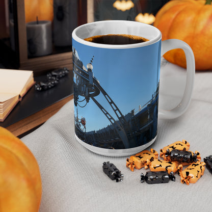 Tomorrowland Sign Photo Ceramic Mug — Vintage Carnival Sky Coffee Cup (11oz/15oz)