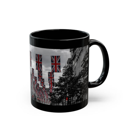 London Street Union Jack Street Scene Black Mug (11oz, 15oz) — London Flags Coffee Cup