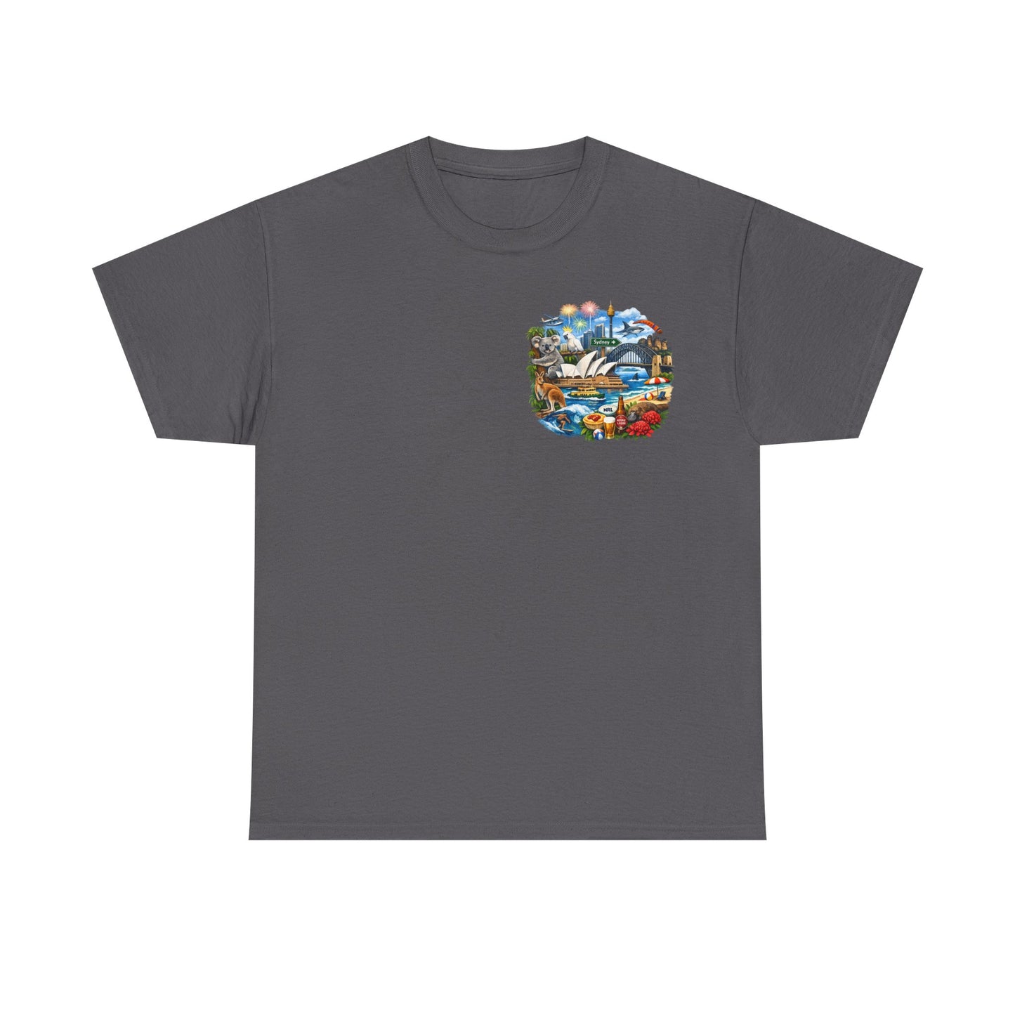 T-Shirt — Sydney Landmark Collage Tee (Opera House, Harbour Bridge, Koala & Beach Scene)