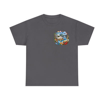T-Shirt — Sydney Landmark Collage Tee (Opera House, Harbour Bridge, Koala & Beach Scene)