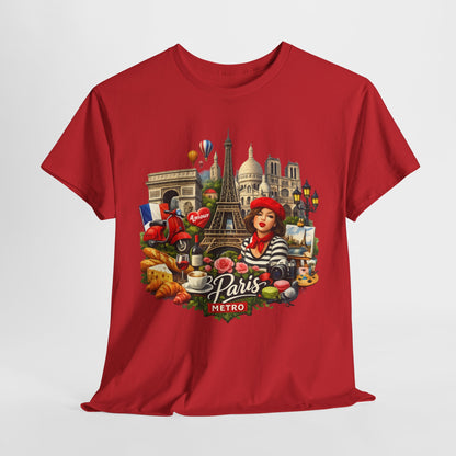 Paris Montage Tee — Eiffel Tower, Croissant & Metro Vintage Travel T‑Shirt