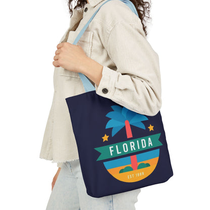 Florida Palm Beach Canvas Tote Bag — Retro Sunshine Travel Tote