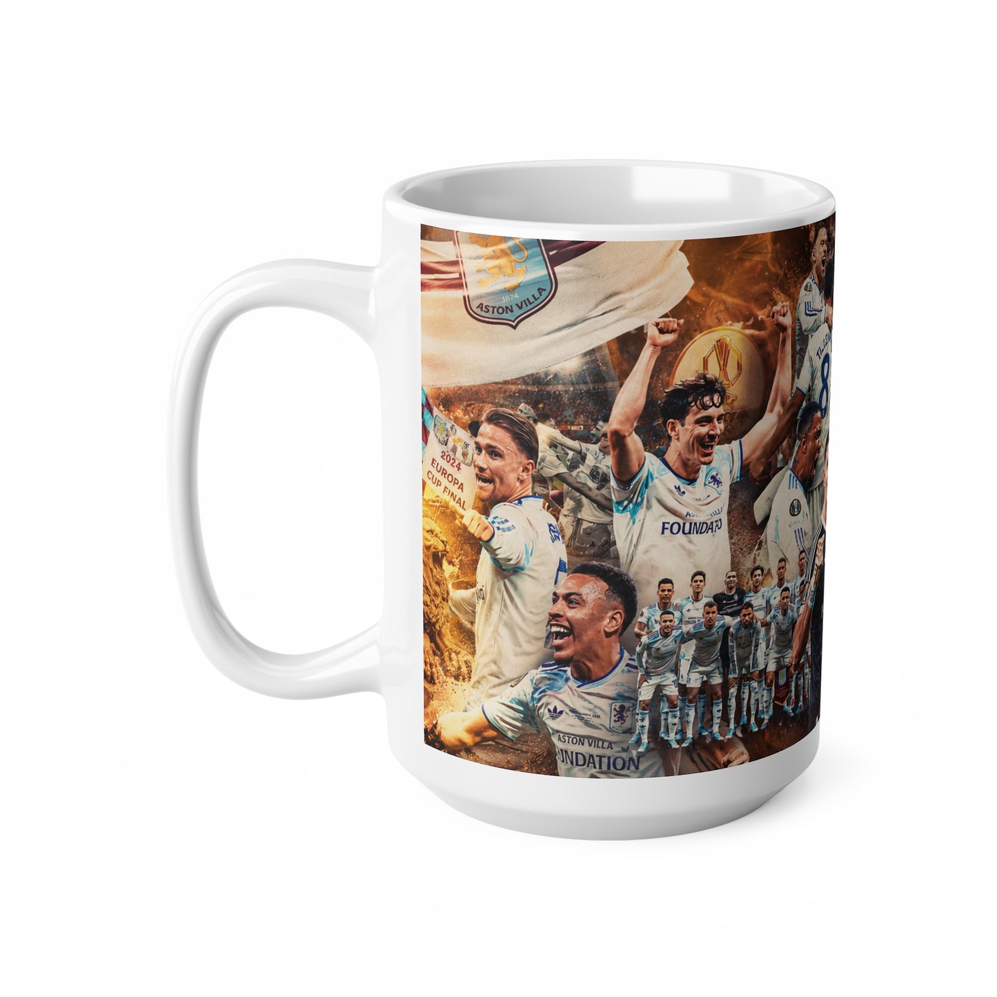 Aston Villa Europa League Winners Celebration Ceramic Mug — Fan Collage Coffee Cup (11oz/15oz)