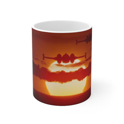 Sunset Tie-Fighter Ceramic Coffee Mug — Vintage Aviation 11oz & 15oz