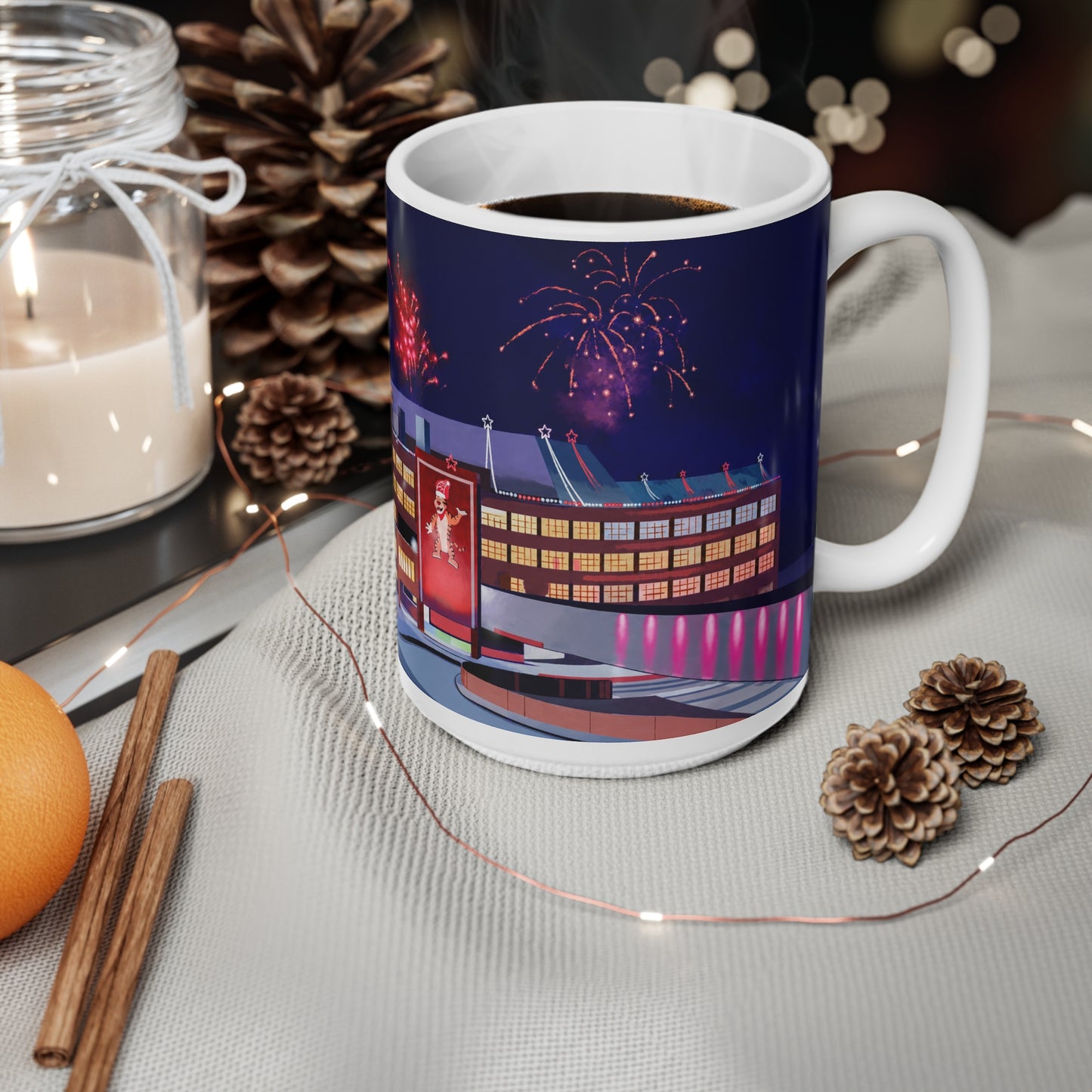 Kelloggs Trafford Park Mug — Festive Holiday Town Nightscape Ceramic Coffee Cup (11oz/15oz)