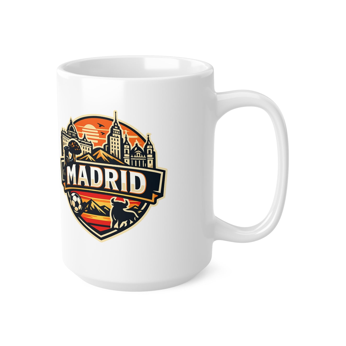 Madrid Souvenir Mug – Vintage Cityscape & Football Ceramic Coffee Cup (11oz/15oz)