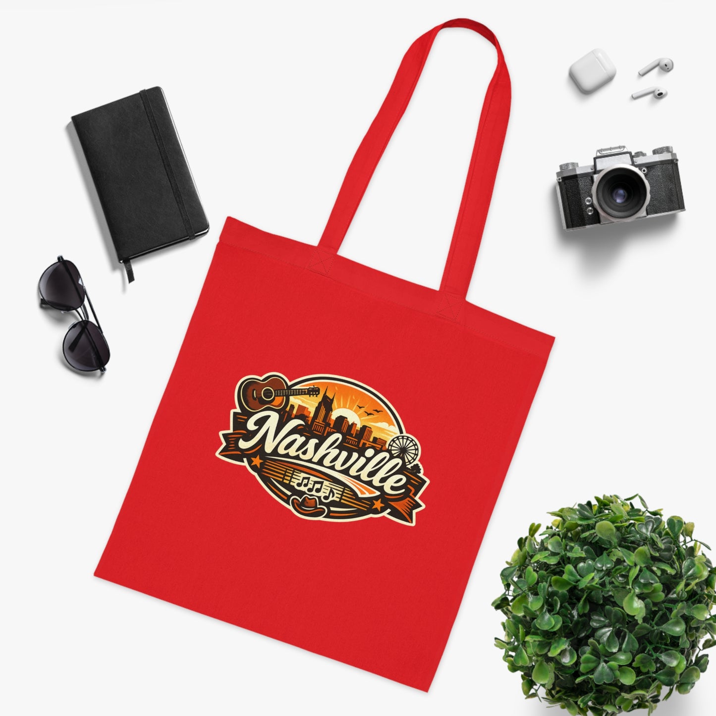 Nashville Retro Badge Tote Bag — Music City Souvenir Cotton Tote