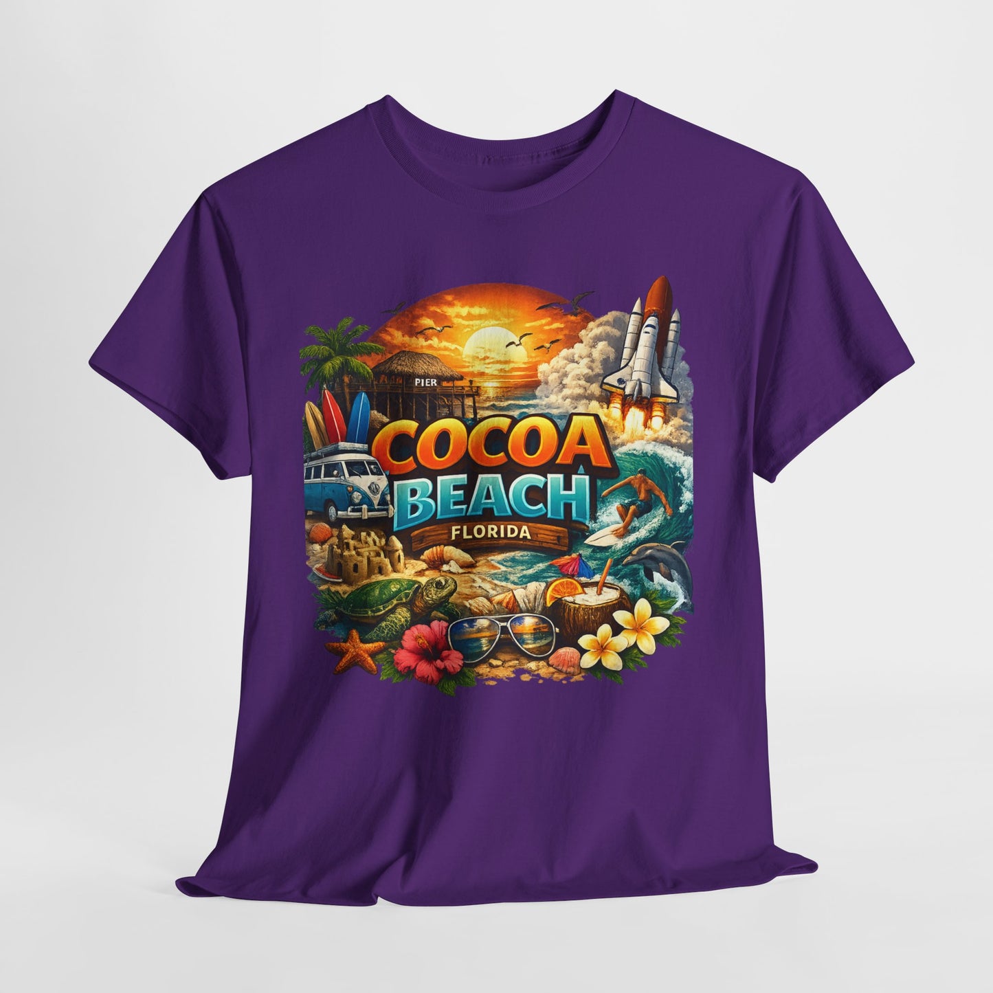 Cocoa Beach Florida Sunset Surf T-Shirt — Retro Beach Vacation Graphic Tee