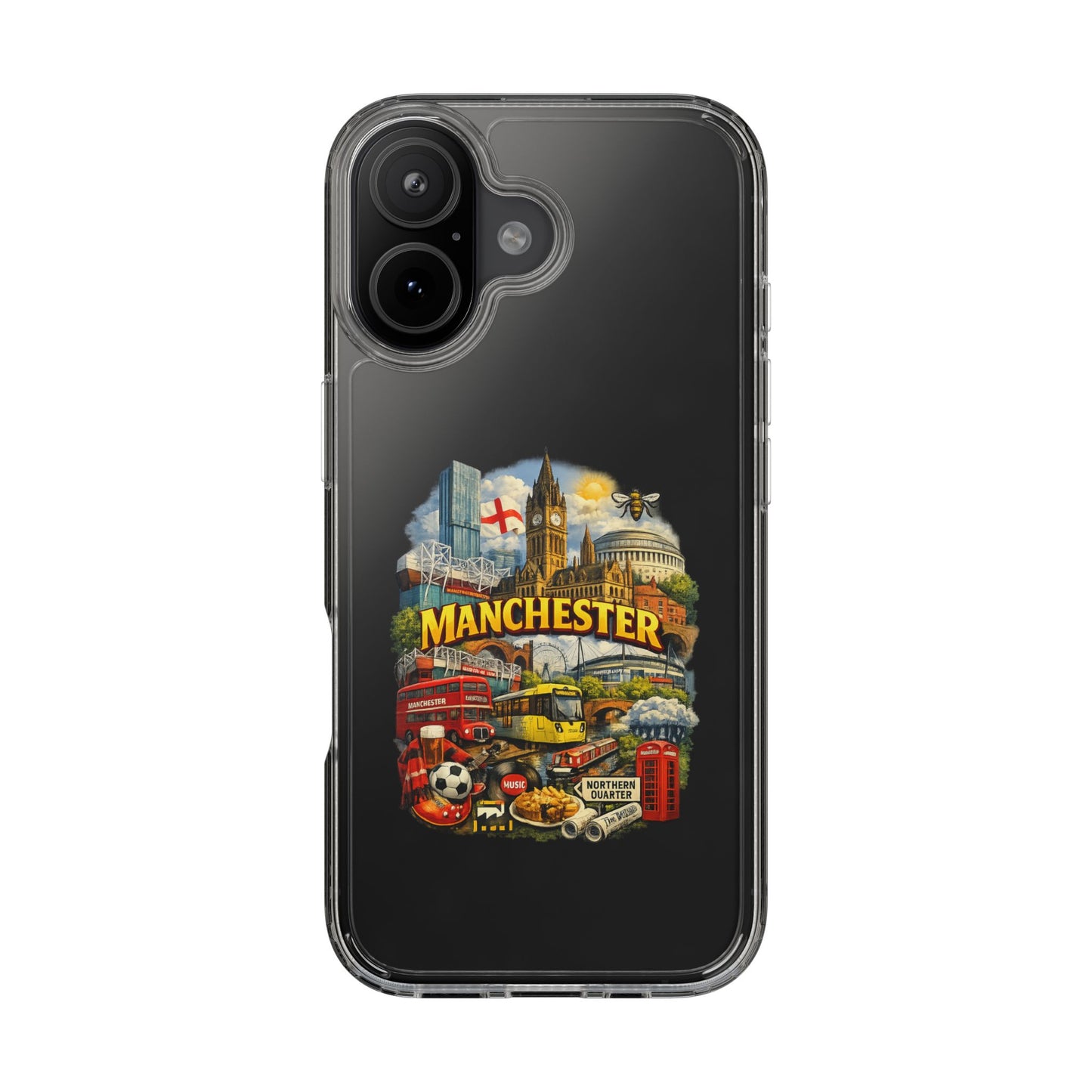 Manchester Landmark Clear Phone Case — Cityscape Collage Design