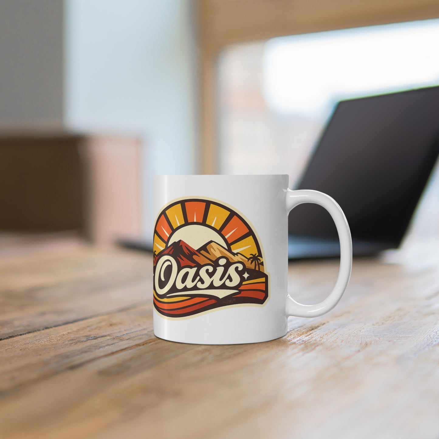 Oasis Mountain Sunrise Coffee Mug — Retro Palm Desert Ceramic Cup (11oz & 15oz)