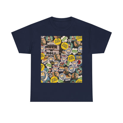 Oasis Rock & Roll Retro Button Collage Tee