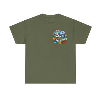T-Shirt — Sydney Landmark Collage Tee (Opera House, Harbour Bridge, Koala & Beach Scene)