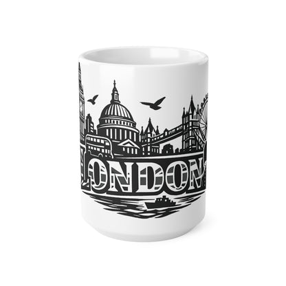 London Skyline Ceramic Mug — Black & White Cityscape Coffee Cup (11oz, 15oz)