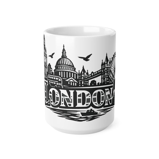 London Skyline Ceramic Mug — Black & White Cityscape Coffee Cup (11oz, 15oz)