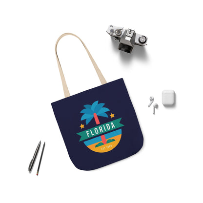Florida Palm Beach Canvas Tote Bag — Retro Sunshine Travel Tote