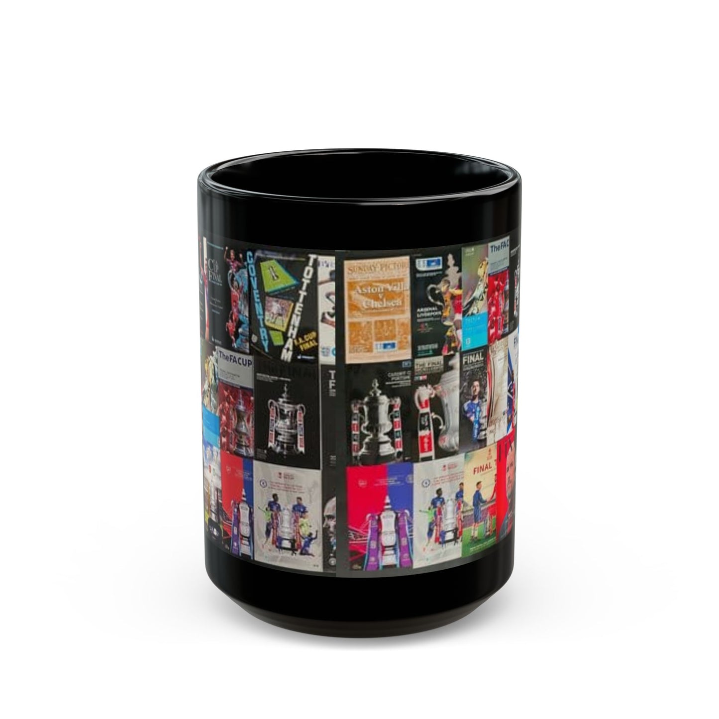FA Cup Final Programme Cover Collage Black Mug — Coffee Cup (11oz/15oz)