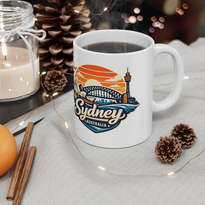Sydney Skyline Coffee Mug — Vintage Sunset Opera House & Harbour Bridge Ceramic Cup (11oz, 15oz)