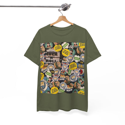 Oasis Rock & Roll Retro Button Collage Tee