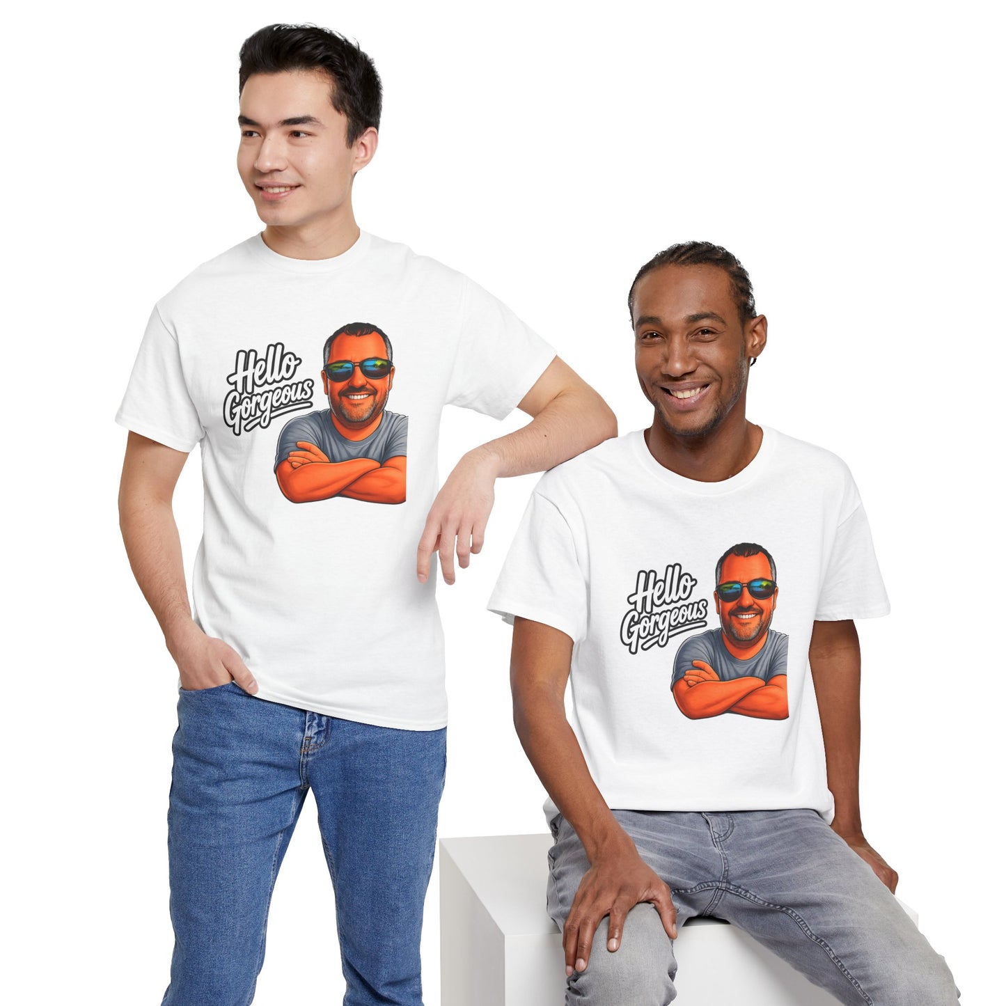 Hello Gorgeous Graphic Tee — Funny Retro Portrait T‑Shirt