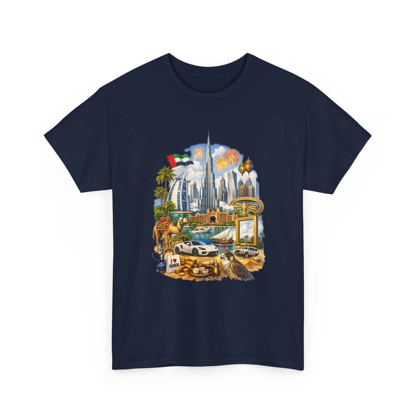 Dubai Skyline Beach Vacation T-Shirt – Retro Travel Collage Tee