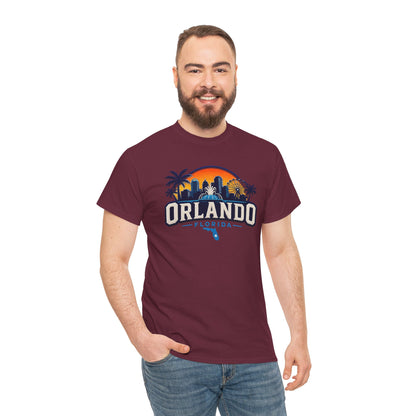Orlando Florida Sunset T-Shirt — Retro Skyline & Palm Tree Vacation Tee