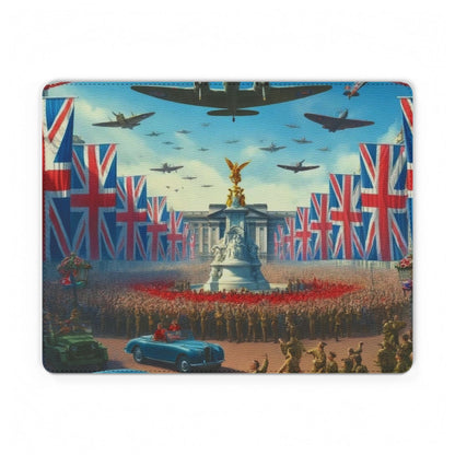 Vintage British Victory Parade Union Jack, Spitfires and Buckingham Palace PU Leather Mouse Mat