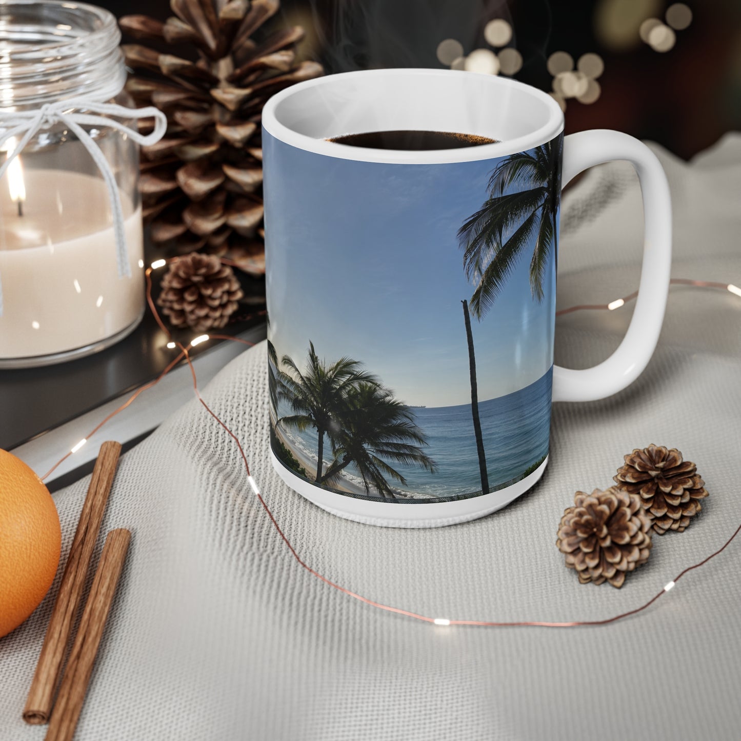 Barbados Tropical Sunrise Coffee Mug — Beach Palm Tree Scenic Ceramic Mug (11oz & 15oz)