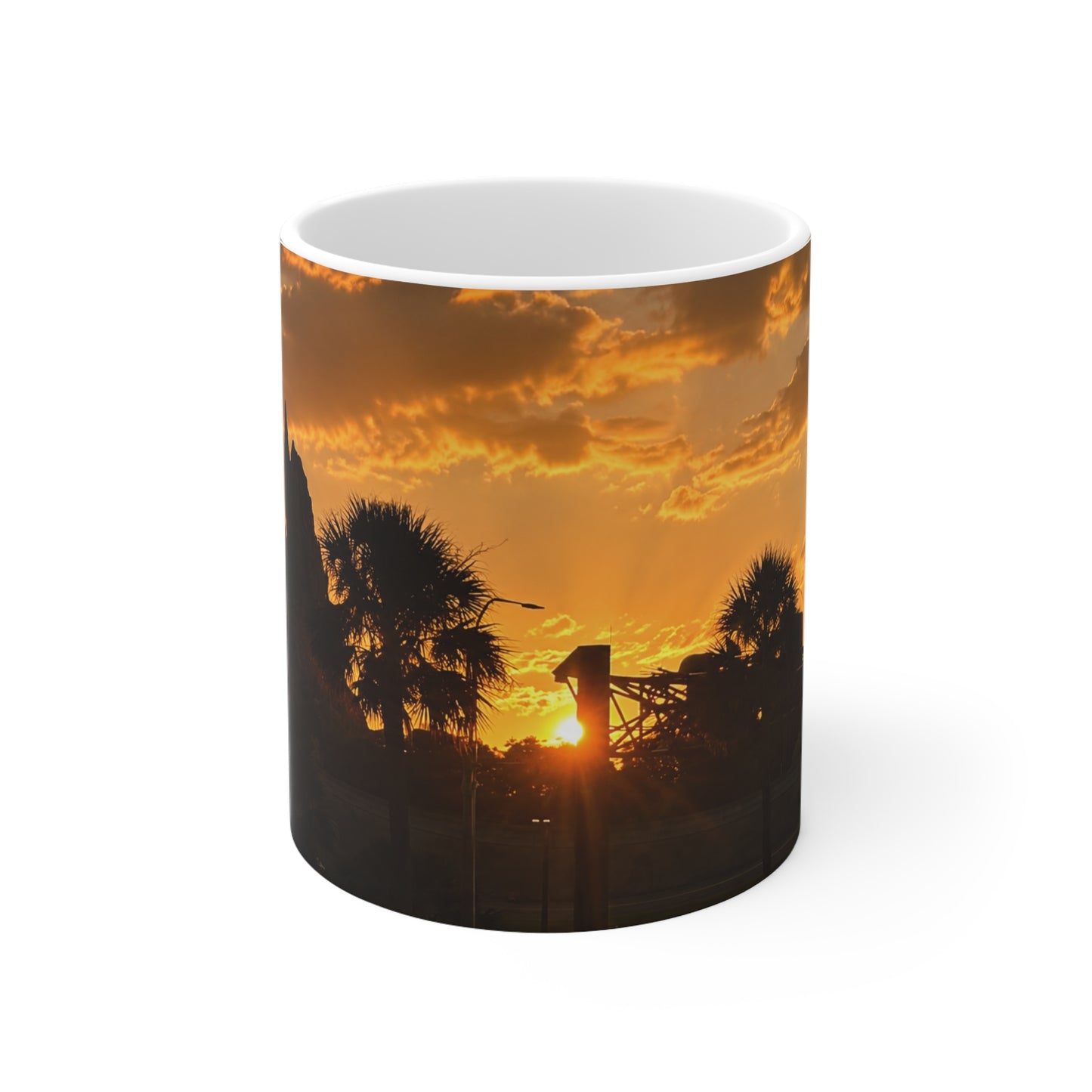 Volcano Bay at Sunset Palm Silhouette Ceramic Mug — 11oz & 15oz