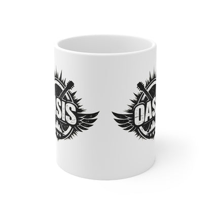 Oasis Crest Ceramic Mug — Rock Band Vintage Logo Coffee Cup (11oz & 15oz)
