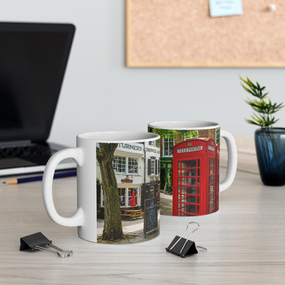 Richmond Ted Lasso London Street Scene Ceramic Coffee Mug — Red Phone Booth & Pub Photo (11oz, 15oz)